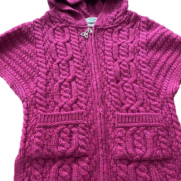 Aran Crafts Hooded Cardigan Sweater Cable Knit 100% Wool Ireland Girls 4-5 - Picture 4 of 5